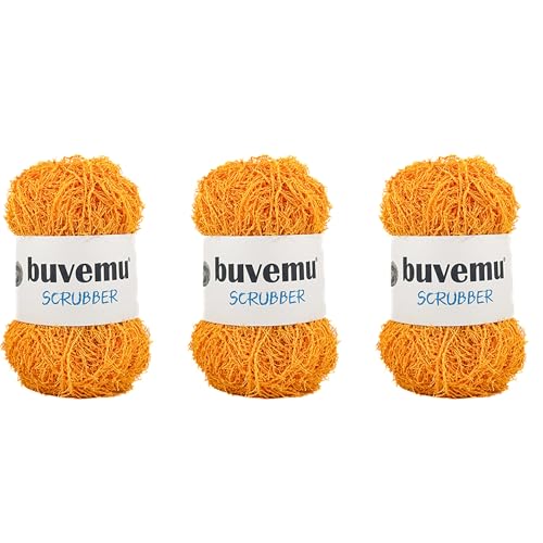 Buvemu Scrubber Yarn for Crochet, Knitting & Dishcloths, Saffron, 3-Pack