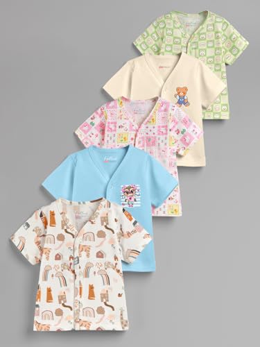 Image of HELLCAT 100% Cotton Front Open Jhabla Vest & T Shirt for Babies - Pack of 5 (Unisex,Short Sleeve)