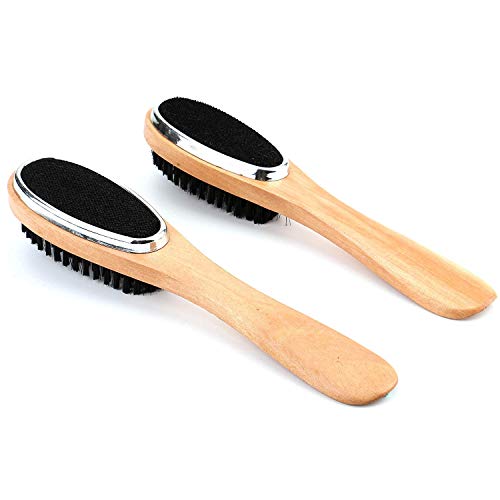 Tebery 2 Pièces Brosse vêtement, Wood Brosse Textile, Brosse multifonction 3 en 1, brosse pour poils d'animaux, avec poignée de corne à chaussure en bois, pour Costumes Cachemire Velours,27 cm Cover