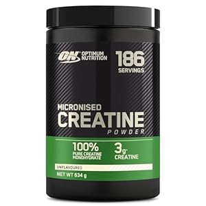 Optimum Nutrition Micronised Creatine Powder, 100% Pure Creatine Monohydrate Powder for Performance and Muscle Power, Unflavoured Shake, 186 Servings, 634 g