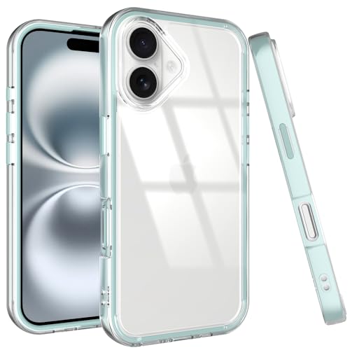 Puxicu Acrylic 2 in 1 for iPhone 16 Case, Anti-Yellowing, Military-Grade Protection, Drop Shockproof Slim Phone Cover for iPhone 16 6.1", Clear+Baby Blue