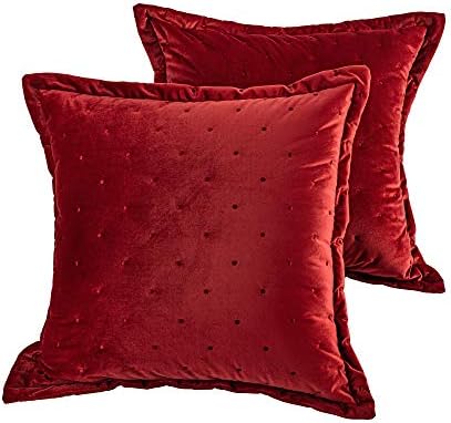 DriftAway Velvet Decoration Euro Shams Quilted Throw Pillow Sham Cushion Cover for Bed Sofa or Bench 2 Pieces 26 Inch by 26 Inch Plus 1.5 Inch Flange Red