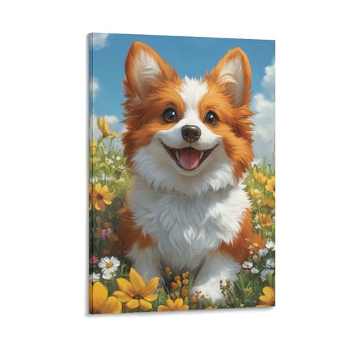 Corgi Murale Décoration Murale Peinture Sur Toile Impression Affiche Salon 40x60cm