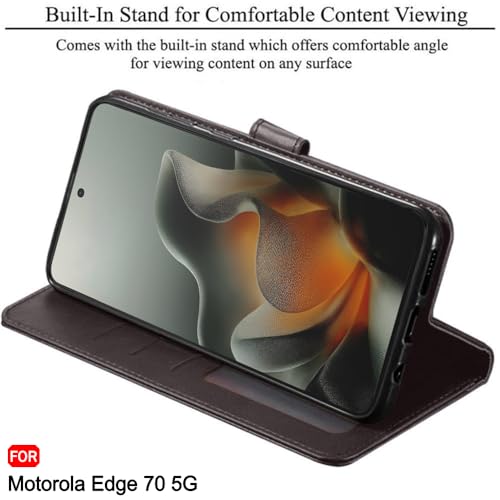 Image of TheGiftKart Flip Back Cover Case for Motorola Moto Edge 70 5G | Dual-Color Leather Finish | Inbuilt Stand & Pockets | Wallet Style Flip Back Cover for Moto Edge 70 5G (Faux Leather, Coffee & Brown)