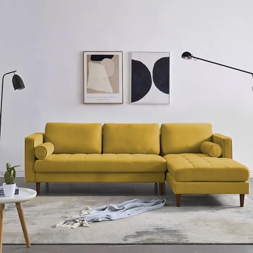 Image of Lezra RHS 4 Seater L Shape Sofa Set for Living Room (Yellow Fabric) Premium Fabric Sofa