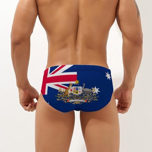 Australia Coat of Arms Flag Mens Swim Briefs Quick Dry Swimming Trunks Training Swimsuit Low Rise Swimwear2
