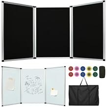 uyoyous 3 Panel Trade Show Presentation Board 70.8 x 35.4 inches Trifold Poster Board Double Sided Presentation Whiteboard Folding Display Panel for Science Fair, Trade Show Table Top