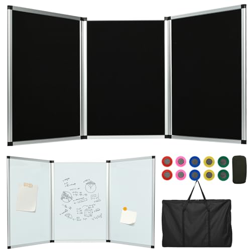 uyoyous 3 Panel Trade Show Presentation Board 70.8 x 35.4 inches Trifold Poster Board Double Sided Presentation Whiteboard Folding Display Panel for Science Fair, Trade Show Table Top