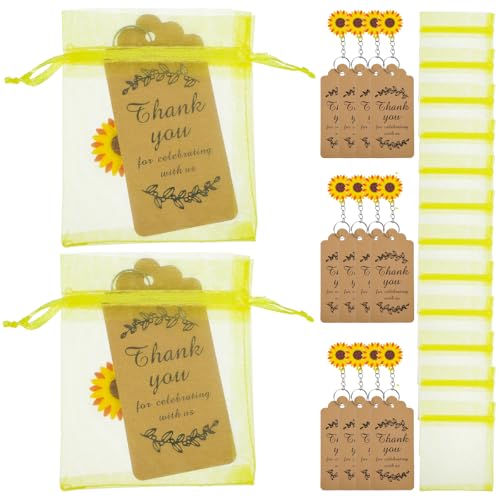 Porte-clés tournesol avec sachets et cartes de remerciement pour fête