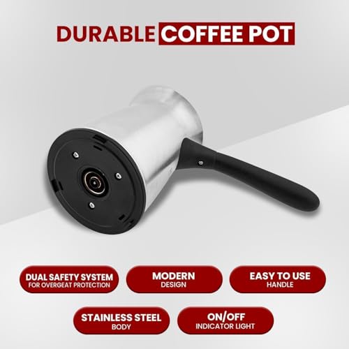 Image of Drumstone (𝐒𝐩𝐞𝐜𝐢𝐚𝐥 𝟏𝟓 𝐘𝐞𝐚𝐫𝐬 𝐖𝐚𝐫𝐫𝐚𝐧𝐭𝐲 Stainless Steel Electric Turkish Coffee Maker, Fast Heating Portable Coffee Pot Machine for Home, Office & Travel, Easy Brew Espresso Style