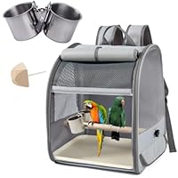 Transportbehälter für Vögel,Rucksack für Vögel mit Holzstab,Vogel transportbox,mit Edelstahl-Clip-Cups,tragbare Vogelträger Reisetasche,1 Backenzahnstein,1 Kunststoffpalette