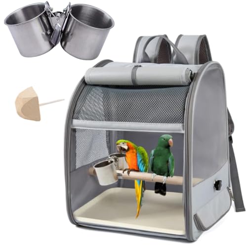 Transportin de Viaje pájaros Plegable Bolsa transportadora,Mochilas para Viajar,con Perchas de pie,con Copas de Clip de Acero Inoxidable,1 Piedra Molares,1 Bandeja de plástico,Loros,cacatúas