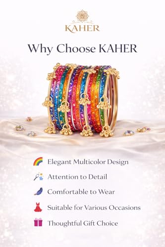 Image of Kaher Kashmiri Glass Bangle with gunghro Set for Women| Traditional, Fancy Glass Chudi Set for Festival, Wedding, and Party (Set Of 16)