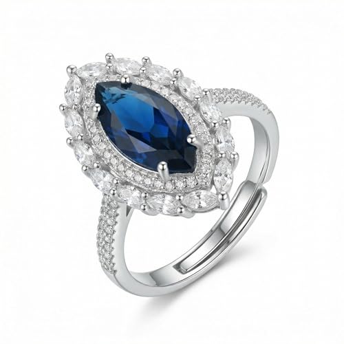 Bague de fiançailles double halo bleu marquise le cadeau idéal ajustable