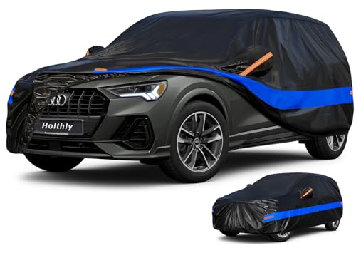 Holthly Bâche Voiture SUV Extérieur, Housse Protection Voiture 100% Étanche Anti UV Soleil, Bâche pour 4x4 Renault Duster Kadjar Austral, Peugeot 3008,Audi Q3, BMW X1 etc.YM+