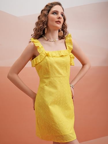Image of Tokyo Talkies Women's Sleeveless Round Neck Self Design Dresses | Stylish Dresses | Casual Dresses