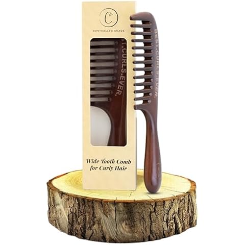 Controlled Chaos Wide Tooth Comb for Curly Hair – 100% Peachwood Anti Static Detangling Comb, Scalp Massaging Wooden Comb for Men, Women & Kids Cover