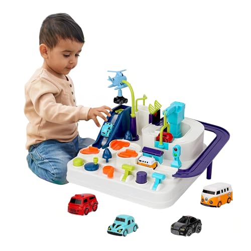 Image of Kidology Car Race Tracks Toy | Car Adventure Toy for 0-3 Years, Boys, Girls & Kids | Playset City Rescue Activity for Toddlers | Pre Educational Learning Puzzle Gift for Babies (Mechanical 4 Cars)