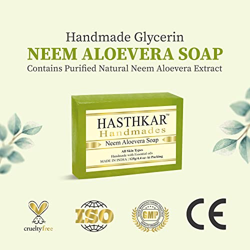 Image of byPureNaturals Hasthkar Handmades Glycerine Neem Aloevera Soap Bathing Bar for Men & Women 125 gm (Pack Of 4)