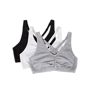 Fruit of the Loom Women’s Adjustable Shirred Front Racerback Sports Bra, 3-Pack, White/Heather Grey/Black Hue, 42