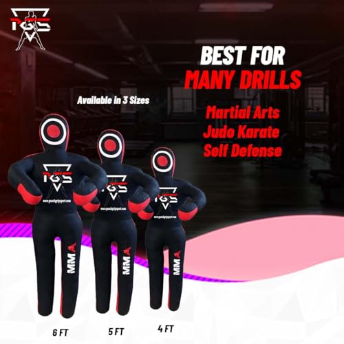 MMA Grappling Dummy Brazilian JIU Jitsu BJJ Punching Bag for Self Defense Wrestling Judo Karate Boxing Throwing Submission Standing Position - UNFILLED (Black Red, 6FT / 70\") - Thumbnail 6