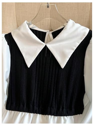 Image of SweatyRocks Girl's Color Block Collar Blouse Button Front Ribbed Knit Long Sleeve Dress Shirts