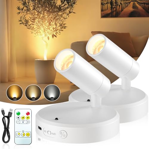 Catálogo de Iluminación de pared para comprar hoy. 47 2 Pack Apliques de Pared LED,Focos Pecargables,3 Temperaturas de Color,Adecuados para Ilustraciones de Plantas,Exposiciones de Arte. (2 piezas Blancas (retroiluminación de 3...