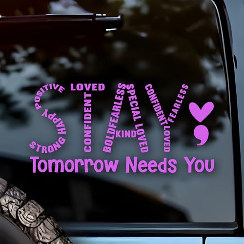 Image of Stay Tomorrow Needs You Car Decal Heart, Positive Sticker for Car Window Bumper Truck Introverted, Autistic Decals Vinyl Waterproof 6 Inches Car Accessories Stickers Gift for Mom Dad Friend
