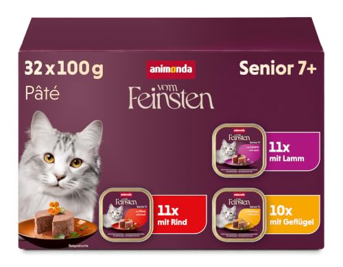 animonda Vom Feinsten Katzenfutter nass Senior Vielfalt (32 x 100 g) | Senior Nassfutter für ältere Katzen ab 7 Jahren, Katzenfutter ohne Getreide und Zucker, feine Pasteten, Sortenmix