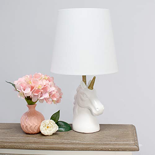 Simple Designs Lt1078-Wht Sparkling Matte Gold Glitter Unicorn Table Lamp, White #TOP4