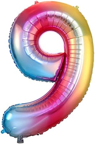 Colourful Number Balloons, 40inch Large Rainbow Number 5 Balloon Foil Mylar Helium Birthday Balloons for Birthday Party Decoration (Rainbow, Number 5)