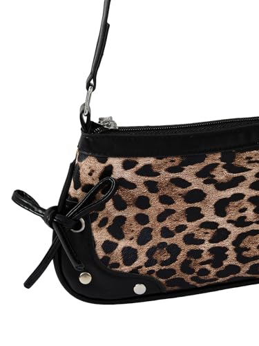 Image of QWINEE Women's Leopard Print Purse Y2k Cheetah Shoulder Bag Bow Studded Clutch Zipper Adjustable Strap Underarm Bag