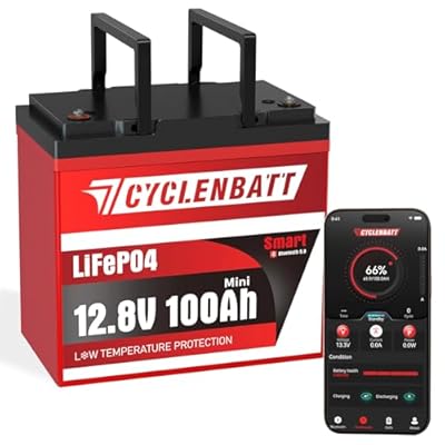 CYCLENBATT 12V 100Ah Mini Bluetooth LiFePO4 Battery, 12 Volt Lithium Battery Bulit in 100A Smart BMS with Low-Temp Protection, 100Ah Lithium Battery Great for Marine, Trolling Motor, RV, Camper, Solar