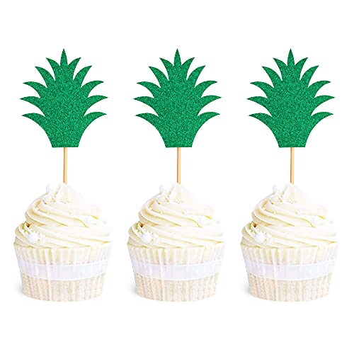 Ercadio 36 Pack Pineapple Cupcake Toppers Green Glitter Donut Cupcake Picks Hawaiian Luau Tropical Summer Aloha Theme Bridal Shower Birthday Party Cake Decorations Supplies #TOP27