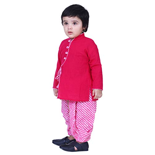 Image of BownBee Ethnic Wear Cotton Kurta Dhoti Traditional Dress Set for Baby Boys, Front Open with Dori Pattern, Full Sleeves, and Round neck, Ideal for All Festivals