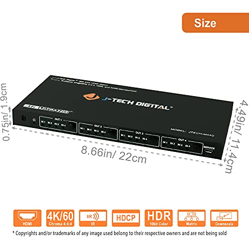 J-Tech Digital 4K 60Hz 4X4 Hdmi Matrix Switch With Downscaler Edid Hdcp 2.2 Hdmi 2.0 [Jtech-M44D] #TOP1