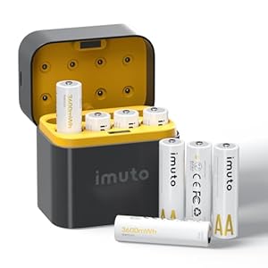 imuto Rechargeable aa Batteries with Charger, 3600mWh aa Lithium Batteries 8 Pack, 8 Slot Storage Box Style Lithium aa Battery Charger, 1.5V 2A Output, 1600+ Cycle Life, 3H Fast Charging