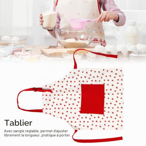 Gegong Kids Chef tablier Coton Baking Art Cuisine Cuisine Rouge Strawberry Design Ajustement de la ceinture de protection ajusté – vue 2
