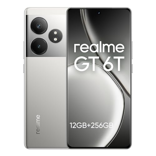 realme GT 6T Smartphone 5G,12GB+256GB Telefono Movil,6.78' 120Hz Pantalla ultrabrillante de 6000 nits,Snapdragon 7+ Gen 3,Cámara 50MP OIS,5500 mAh,Dual SIM Android 14,NFC,Plata(No Carga)