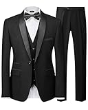 MY'S Mens 3 Piece Suit Set, One Button Shawl Lapel Tuxedo, Slim Fit Dinner Jacket Vest Pants & Tie, for Party Wedding Proms, Black