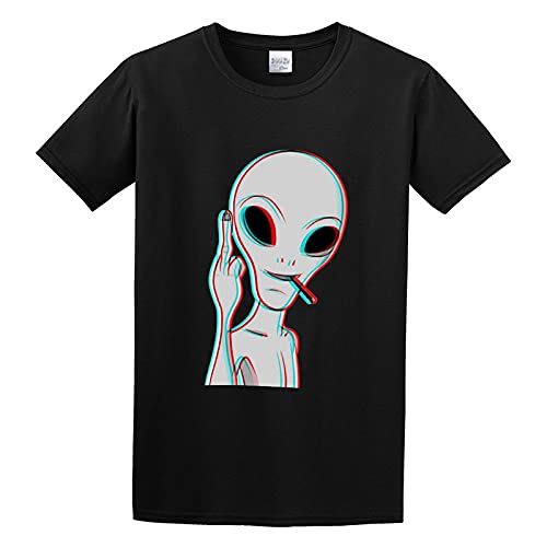 Phunkz Alien Trippy Au&Szlig;Erirdischer UFO Hipster 3D LSD MDMA Mittelfinger T-Shirt Fashion Shirt for Men Black L