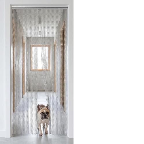 Aluminium Chain Door Curtain 35.24x82.7in (90x210cm), Tangle Free Chain Fly Screens for Doors Effective Flying Insect & Fly Barrier, Silver Decorative Blinds with Removable Links for Adjustable Length