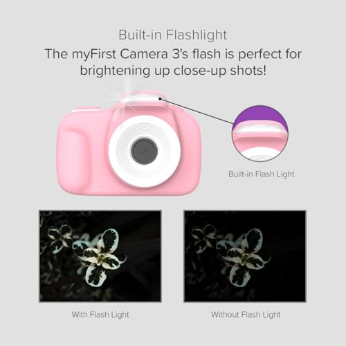 Image of myFirst Camera 3 - Kids Digital Camera, Video Camera for Toddlers, 16MP, 1080HD Video, MicroSD Card, with Selfie & Macro Lens, LED Flash, Neck Lanyard, for Kids 3-12 (Pink)