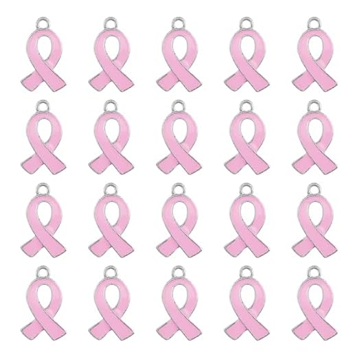 WANDIC Colgantes de Cinta esmaltada de aleación, 20 Unidades de dijes de concienciación sobre el cáncer de Mama Rosa, Colgantes de joyería esmaltada, Colgantes para Pulsera, Collar y Pendientes