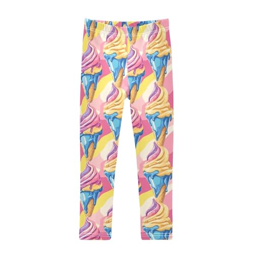 Colorful Ice Cream Stripes Girls Casual Leggings for Kids Printed Long Pant Bottoms Stretch and Soft