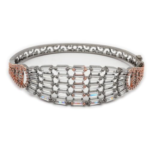 Image of ZENEME Rhodium-Plated Silver Toned American Diamond Studded Contemporary Kada Bracelet For Girls and Women