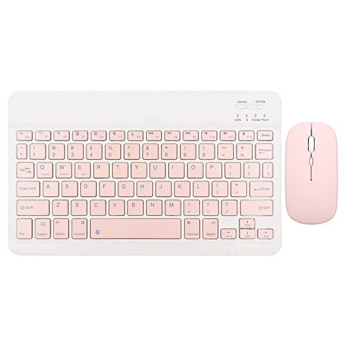 Wisoqu Bluetooth Keyboard Mouse Set, 10 Inch USB Charging Ultra Thin Quiet Keyboard with DPI Mouse, Composite Keys Keyboard Mouse Combo for Cellphone Laptop (Roseate),
