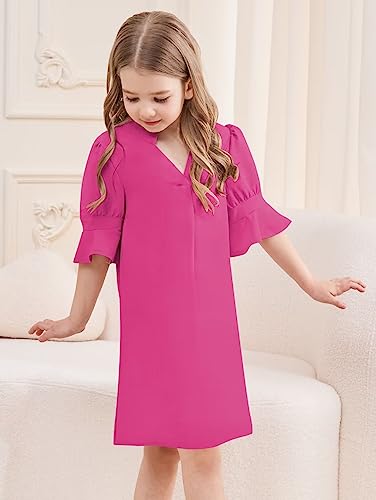 Ucuhnb Girls Dresses Ruffle Sleeve Summer Casual Elegant Dresses 4-12 Years Rose Pink-4-5T #TOP2