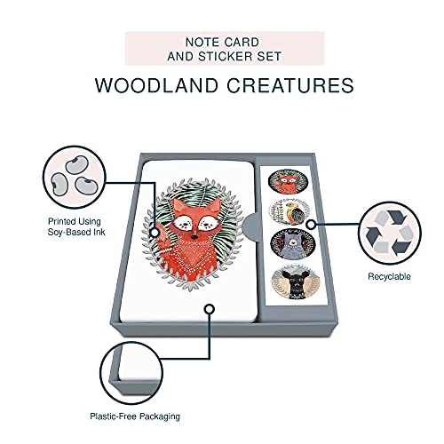 Image of Note Card & Sticker Set by Studio Oh! - Marissa Redondo Woodland Creatures - Set of 12 - 3.5 inch x 5.25 inch Blank Cards with Envelopes and Stickers - Includes 3 Cards Each of 4 Designs (82608)