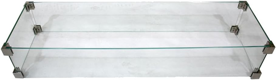 Elementi Outdoor Granville Fire Pit Table Tempered Glass Rectangle 43 x 13 x 7 inches Heavy Duty Firepit Accessory Wind Screen, Clear